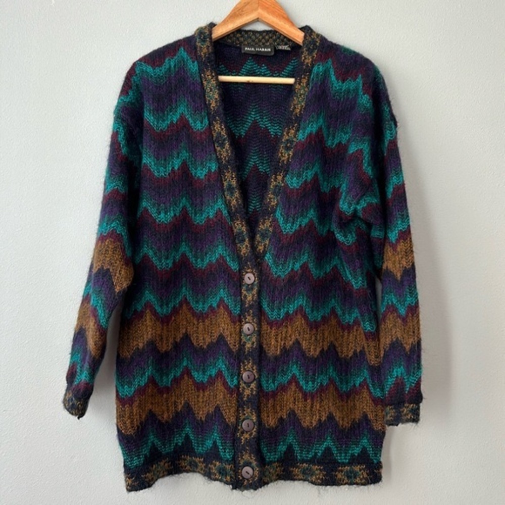 Paul Harris • Vintage Jewel Toned Wavey Button Front Cardigan Size Medium